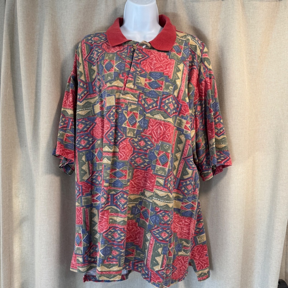 MAREH 2XL 100% Cotton Geometric Print Polo Shirt Made in‎ Turkey